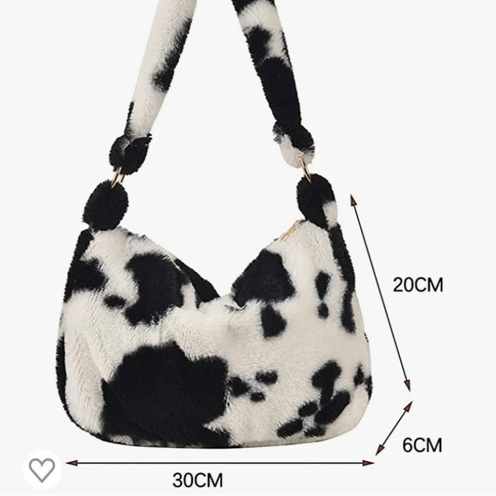 fuzzy cow print shoulder bag
